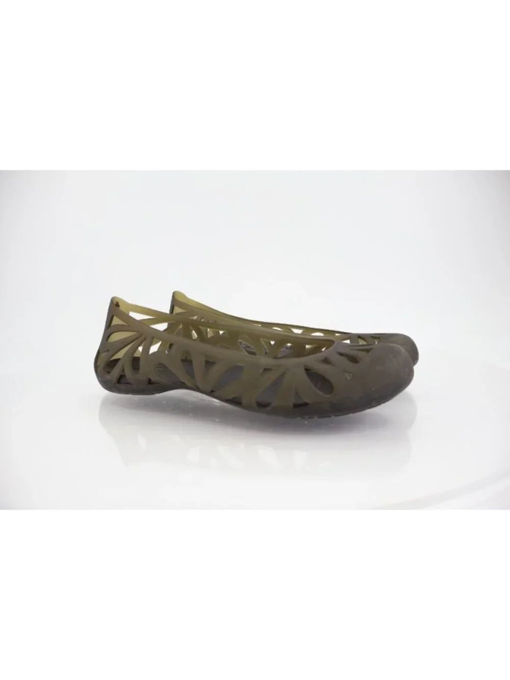 CROCS Womens Adrina III Flat Size 7 Smoke Brown Rubber Shoe Cutouts Comfy Beach